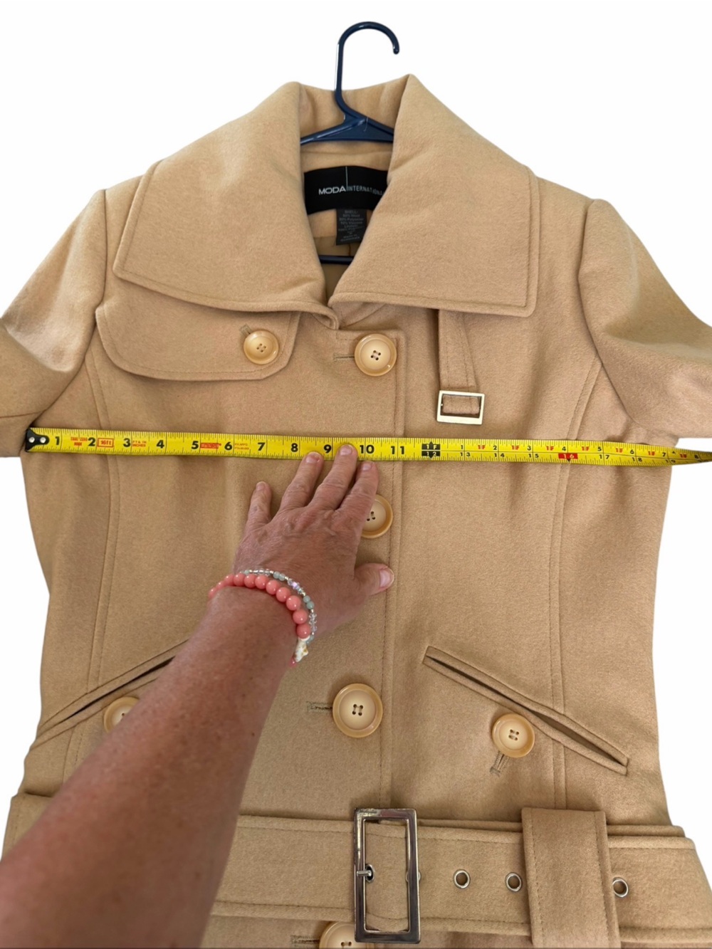 Camel Wool Military Peacoat Fall Winter Coat M Y2K Belted Quiet Luxury Medium - Picture 6 of 12